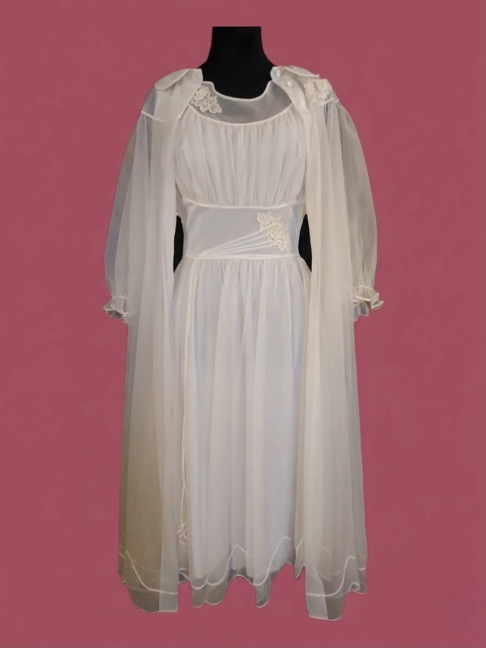 Vintage 1950s Shadowline Ivory Chiffon Peignoir Set Bridal Trousseau Glam MCM M
